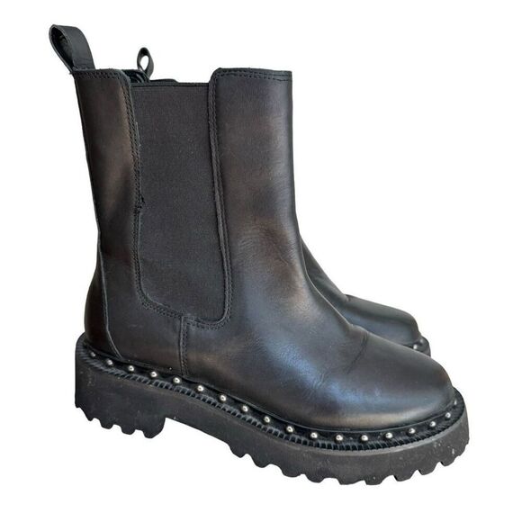 Vince Camuto Leather Mid Chelsea Boots Meendey Black size 6.5/37 - Picture 1 of 7